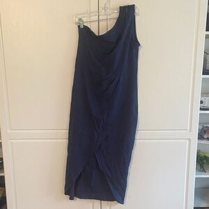 Navy Asymmetric Midi Dress - Zesica